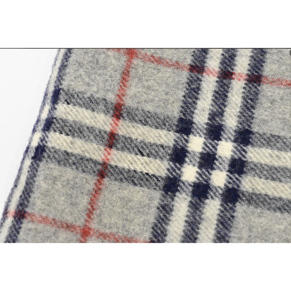Burberry Scarf Muffler Gray Check Navy and Red Women Men Authentic Wool - Picture 2 of 8